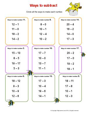 Preview image for worksheet with title Ways to Subtract