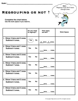 Preview image for worksheet with title Regrouping or Not ?