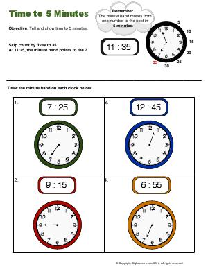 Preview image for worksheet with title Time to 5 Minutes
