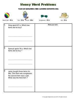 Preview image for worksheet with title Money Word Problems
