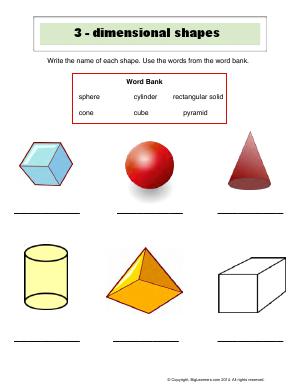 Preview image for worksheet with title 3 - Dimensional shapes