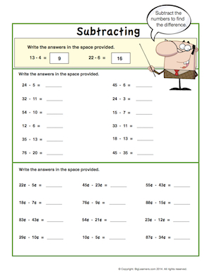 Preview image for worksheet with title Subtracting