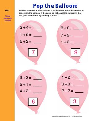 Preview image for worksheet with title Pop The Balloon!