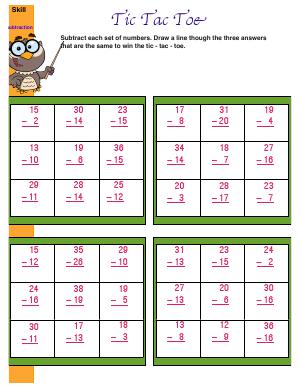 Preview image for worksheet with title Tic Tac Toe ( subtraction )