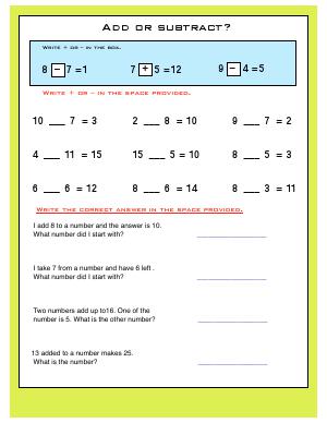 Preview image for worksheet with title Add or Subtract ?