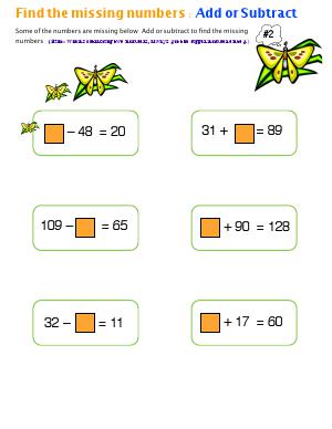 Preview image for worksheet with title Find The Missing numbers : Add or Subtract ( # 2)