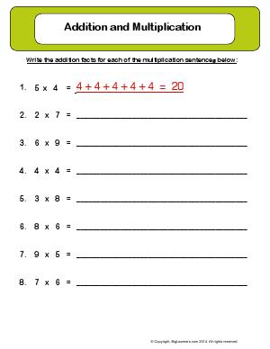 Preview image for worksheet with title Addition and Multiplication