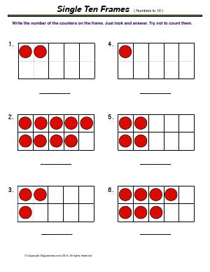 Preview image for worksheet with title Single Ten Frames ( Numbers to 10 )