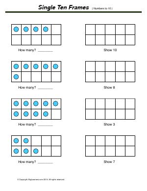 Preview image for worksheet with title Single Ten Frames ( numbers to 10 )