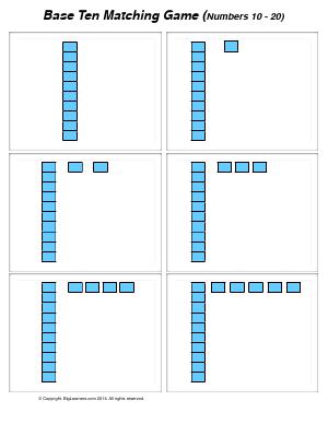Preview image for worksheet with title Base Ten Matching Game  ( numbers 10 - 20 )