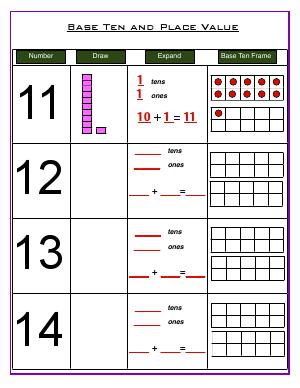 Preview image for worksheet with title Base Ten and Place Value  ( up to 20 )