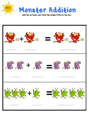 Preview image for worksheet with title Monster Addition