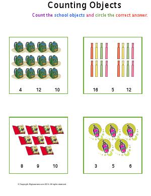 Preview image for worksheet with title Counting Objects ( school supplies )