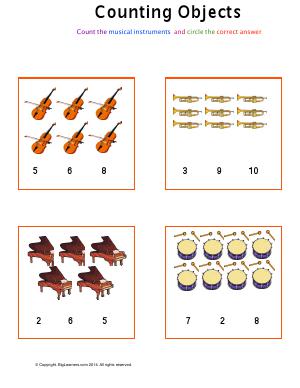 Preview image for worksheet with title Counting Objects ( Musical instruments theme )