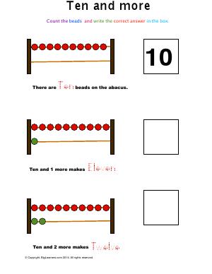 Preview image for worksheet with title Ten and More ( Abacus math )
