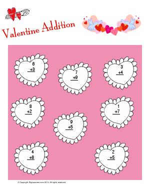 Preview image for worksheet with title Valentines Addition
