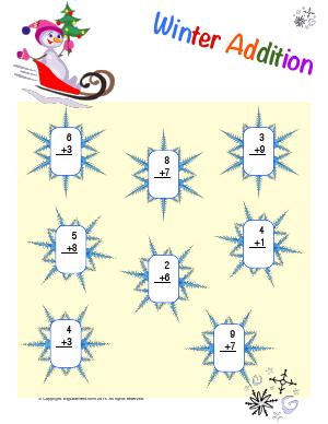 Preview image for worksheet with title Winter Addition