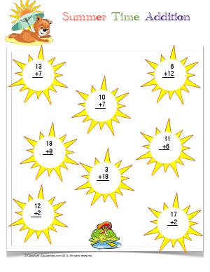 Preview image for worksheet with title Summer Time Addition
