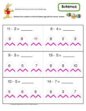 Preview image for worksheet with title Subtract ( Easter Theme )