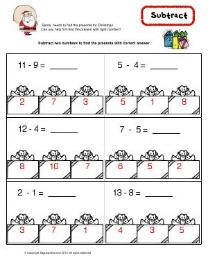 Preview image for worksheet with title Subtract ( Christmas Theme )