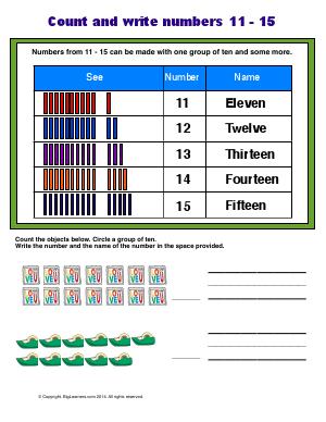 Preview image for worksheet with title Count and Write Numbers 11 - 15