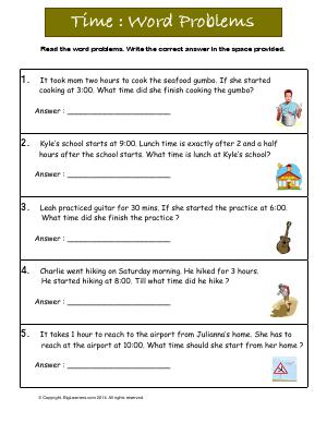 Preview image for worksheet with title Time: Word Problems