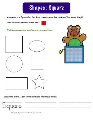 Preview image for worksheet with title Shapes : Square