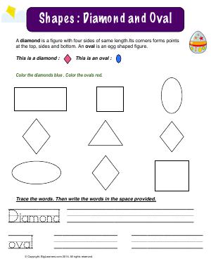 Preview image for worksheet with title Shapes : Diamond and Oval