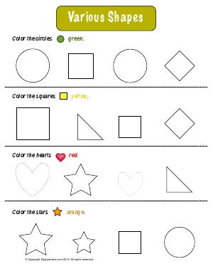 Preview image for worksheet with title Various Shapes