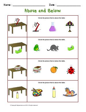Preview image for worksheet with title Above and Below