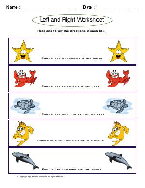Preview image for worksheet with title Left and Right Worksheet