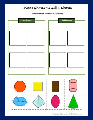 Preview image for worksheet with title Plane Shapes Vs Solid Shapes