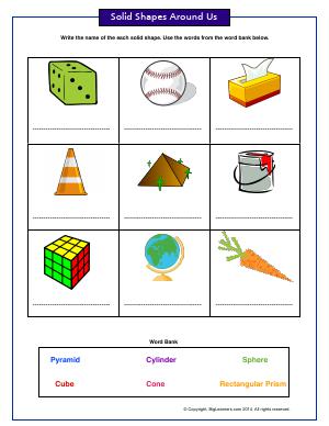 Preview image for worksheet with title Solid Shapes Around Us