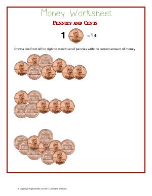 Preview image for worksheet with title Money Worksheet - Pennies and Cents