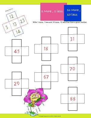 Preview image for worksheet with title 1 More, 1 Less : 10 More, 10 Less
