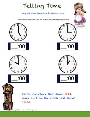 Preview image for worksheet with title Telling Time