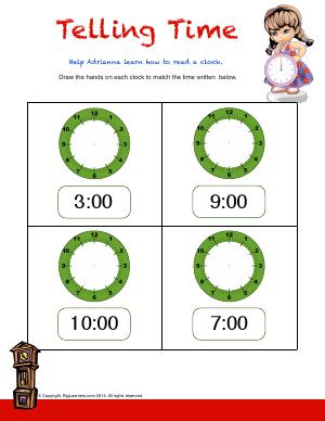 Preview image for worksheet with title Telling Time