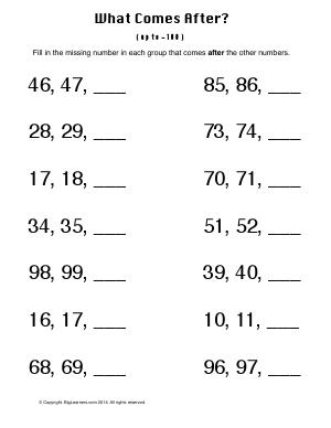 Preview image for worksheet with title What Comes After ?