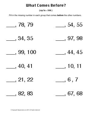 Preview image for worksheet with title What Comes Before ?