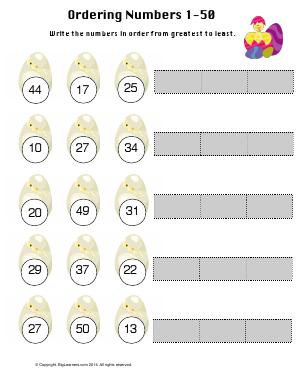 Preview image for worksheet with title Ordering Numbers 1 - 50