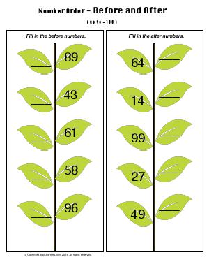 Preview image for worksheet with title Number Order - Before and After