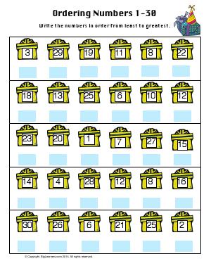 Preview image for worksheet with title Ordering Numbers 1 - 30