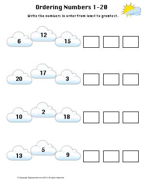 Preview image for worksheet with title Ordering Numbers 1 - 20