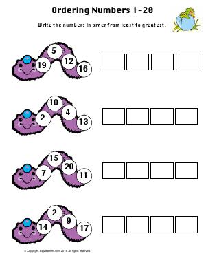 Preview image for worksheet with title Ordering Numbers 1 - 20