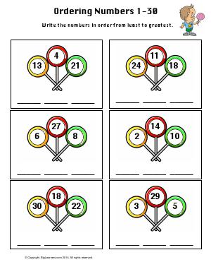 Preview image for worksheet with title Ordering Numbers 1 - 30