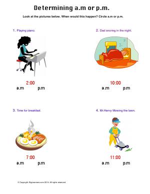 Preview image for worksheet with title Determining A.M or P.M