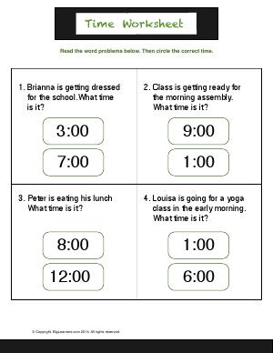 Preview image for worksheet with title Time Worksheet