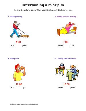 Preview image for worksheet with title Determining A.M or P.M