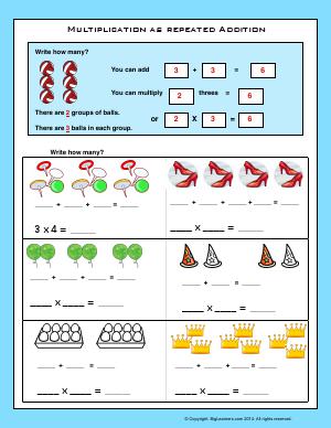 Preview image for worksheet with title Multiplication as Repeated Addition