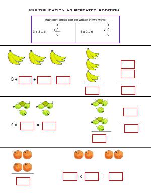 Preview image for worksheet with title Multiplication as Repeated Addition